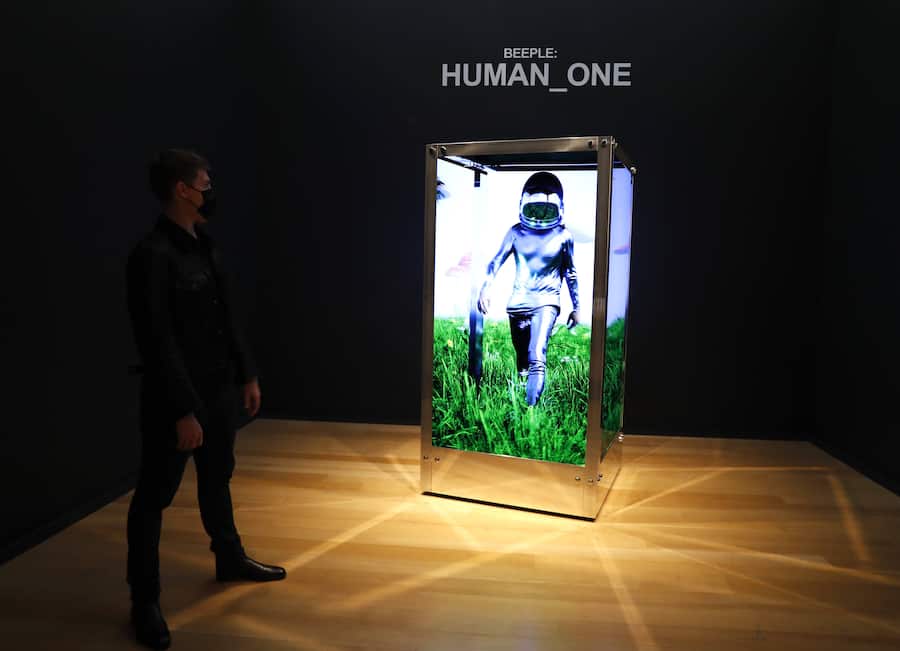 Human One by Beeple is on display at a press preview for Christie s 21st Century Evening Sale in New York City on Friday, October 29, 2021. PUBLICATIONxINxGERxSUIxAUTxHUNxONLY NYP20211029102 JohnxAngelillo