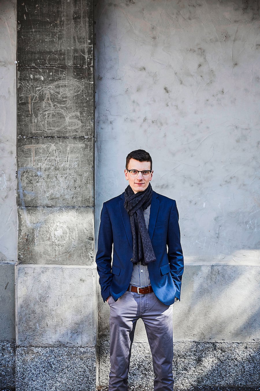 Portrait de Bastien Nançoz, politologue. Fribourg, avril 2022. ©Stéphanie Borcard et Nicolas Métraux pour Le Temps