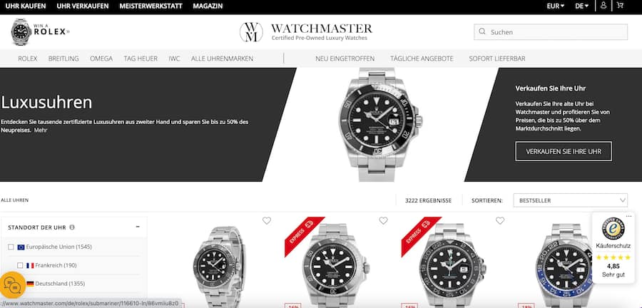 Screenshot Onlineplattform Watchmaster