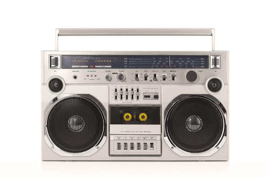 Retro ghetto blaster isolated on white with clipping path