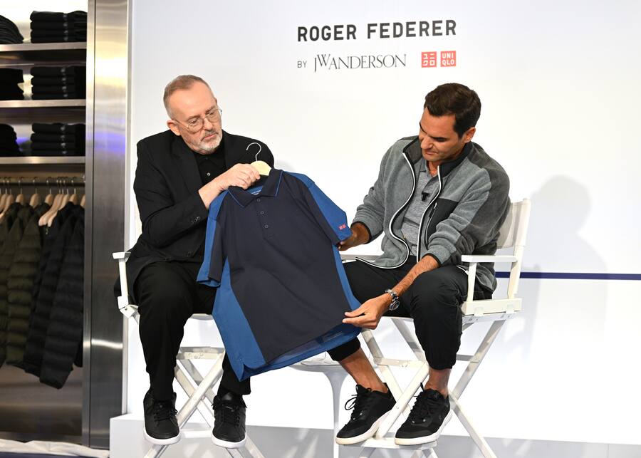 Jim Moore and Roger Federer während dem Uniqlo-Anlass, an dem die neue Kollektion vorgestellt wurde.