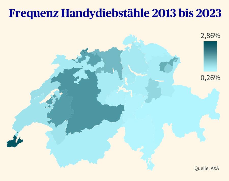 Grafik regionale Unterschiede Handydiebstähle Schweiz