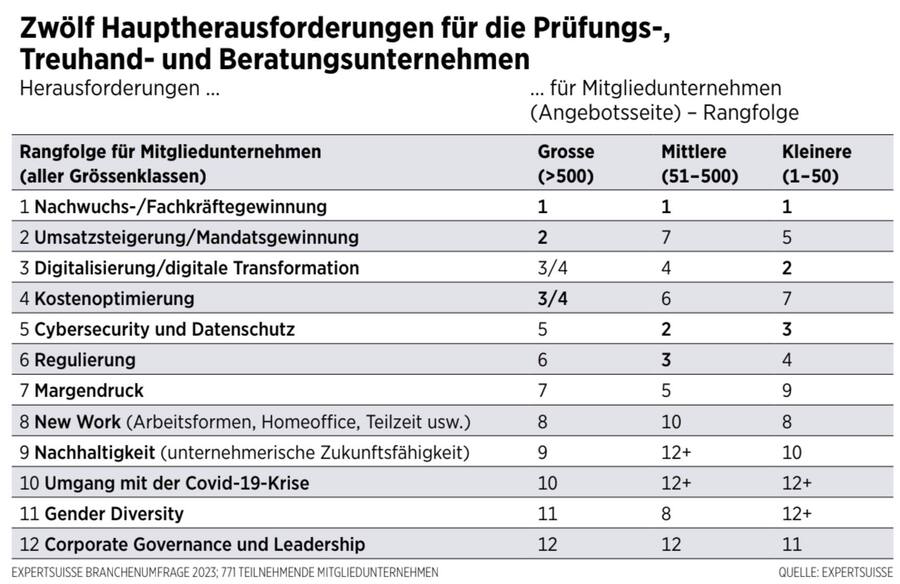 Zwölf Hauptherausforderungen für die Prüfungs-, Treuhand- und Beratungsunternehmen