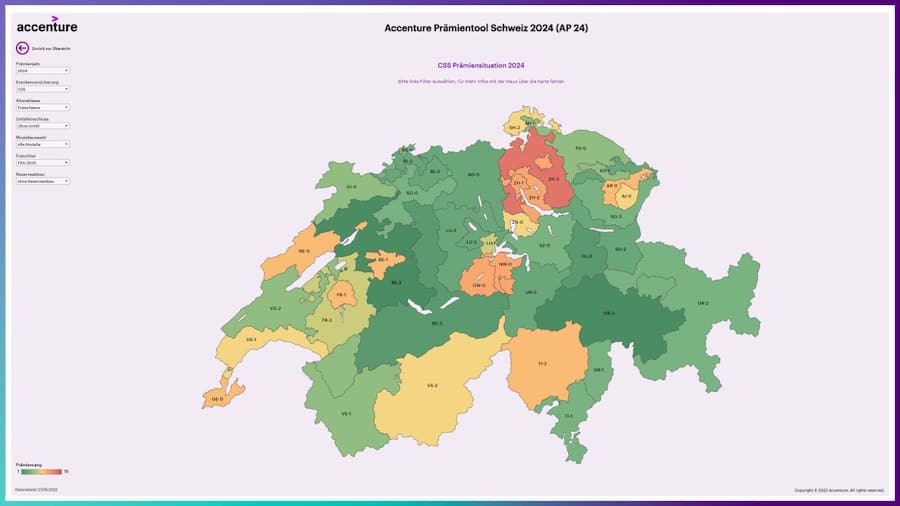 Darstellung der Prämien nach Region.