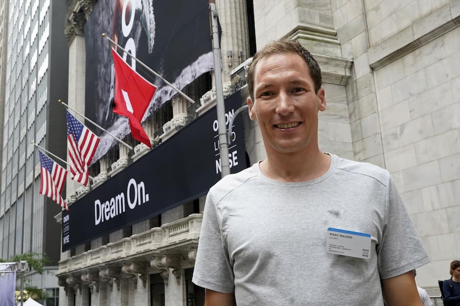 On co-CEO Marc Maurer poses for a photo outside the New York Stock Exchange before his company's IPO, Wednesday, Sept. 15, 2021. (AP Photo/Richard Drew)Marc Maurer