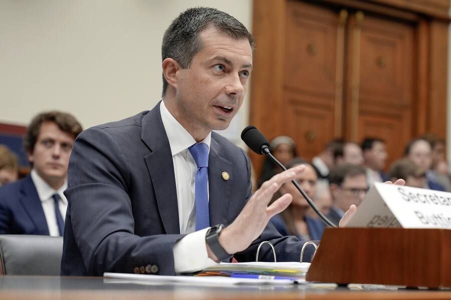 Transportation Secretary Pete Buttigieg testifies during a House Committee on Transportation and Infrastructure oversight hearing of the Department of Transportation's policies and programs and fiscal year 2025 budget request, Thursday, June 27, 2024, on Capitol Hill in Washington. (AP Photo/Mariam Zuhaib)