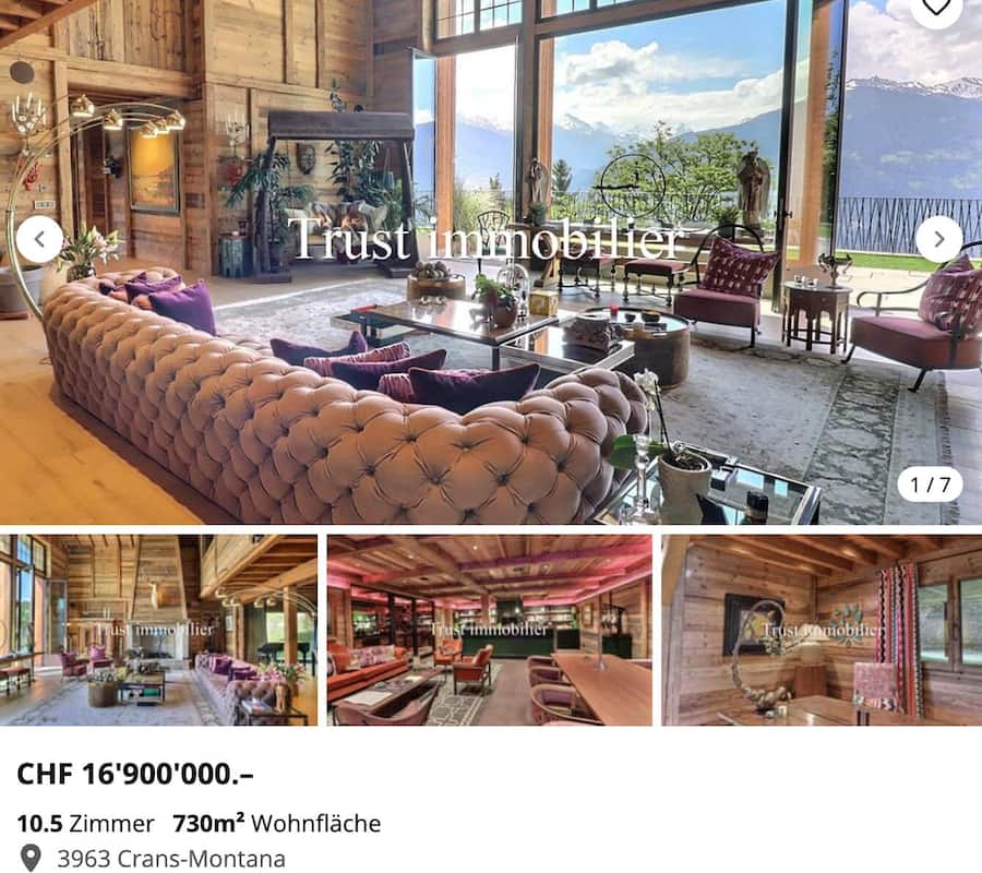 Dieses Luxuschalet in Crans-Montana verfügt über einen Innenpool.