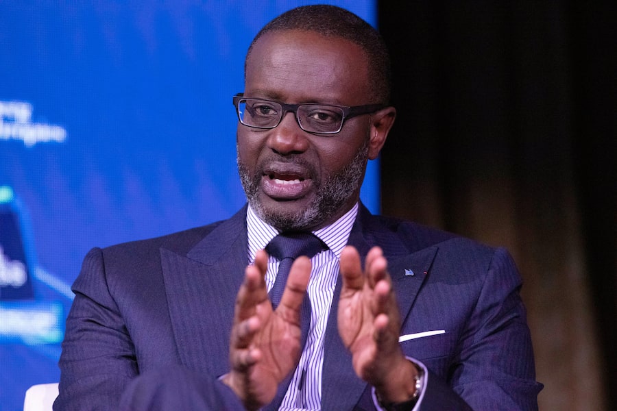 FILE - Tidjane Thiam, CEO of Credit Suisse, speaks at the Bloomberg Global Business Forum, Sept. 25, 2019, in New York. (AP Photo/Mark Lennihan, File) Ivory Coast Election