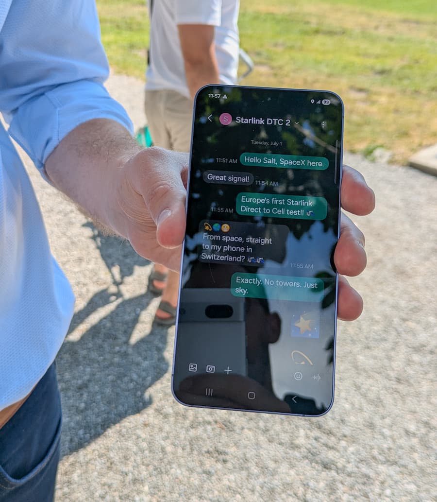 Aus Interlaken zum Satelliten und wieder zurück: Über Starlink verschickte SMS.
