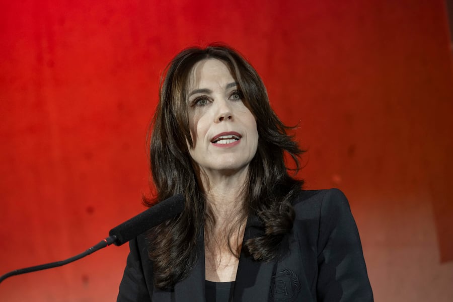 Susanne Wille, general Director SSR, during the public meeting The Hidden Cost of Cutting the TV License Fee: Pros and Cons of the 200 Francs Are Enough! Initiative in Lugano, Switzerland, Saturday, November 22, 2025. (KEYSTONE/Ti-Press/Pablo Gianinazzi)
