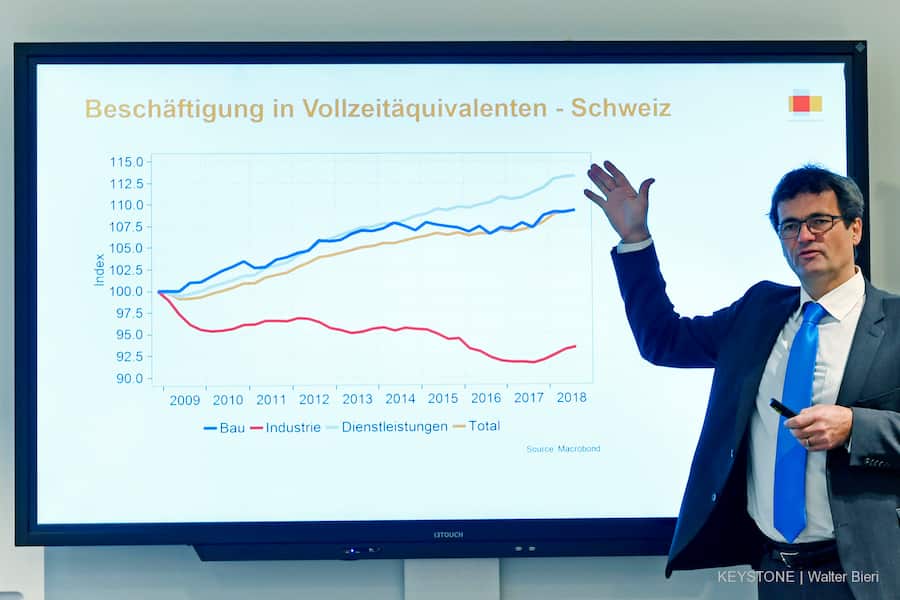 Rudolf Minsch, Chefoekonom und Mitglied der Geschaeftsleitung von Economiesuisse an der Medienkonferenz Wirtschaftslage und konjunktureller Ausblick 2019 in Zuerich am Dienstag, 4. Dezember 2018. (KEYSTONE/Walter Bieri)