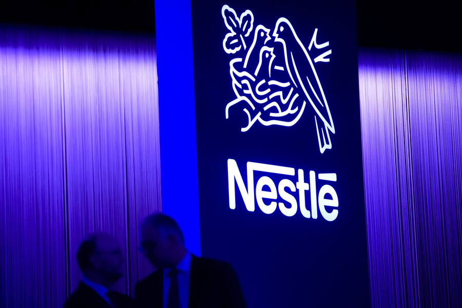 A Nestle's logo is pictured during the general meeting of the world's biggest food and beverage company, Nestle Group, in Lausanne, Switzerland, Thursday, April 12, 2018. (KEYSTONE/Jean-Christophe Bott)