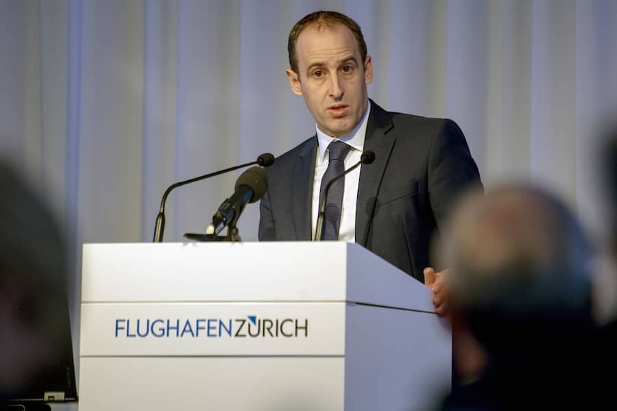 Stephan Widrig, CEO Flughafen Zuerich an der Bilanzmedienkonferenz auf dem Flughafen Zuerich in Kloten am Dienstag, 12. Maerz 2019. (KEYSTONE/Walter Bieri)