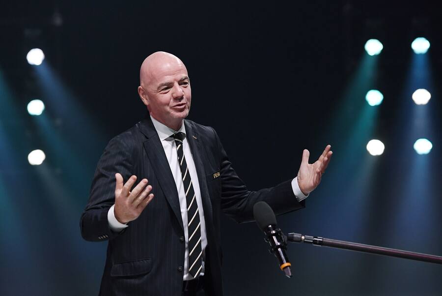 epa08868801 A handout photo made available by FIFA of FIFA President Gianni Infantino during the UEFA preliminary draw for the FIFA World Cup 2022 in Zurich, Switzerland, 07 December 2020. EPA/foto-net / Kurt Schorrer / HANDOUT HANDOUT EDITORIAL USE ONLY/NO SALES HANDOUT EDITORIAL USE ONLY/NO SALES