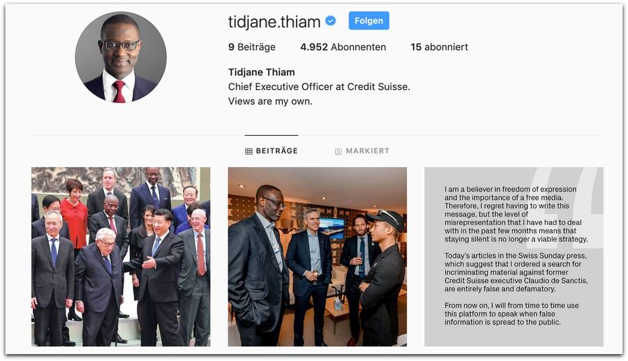 Tidjane Thiam Instagram Profil