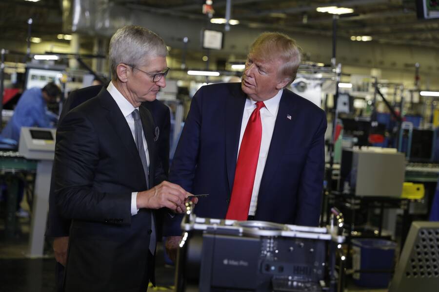 President Donald Trump tours an Apple manufacturing plant, Wednesday, Nov. 20, 2019, in Austin with Apple CEO Tim Cook and Ivanka Trump, the daughter and adviser of President Donald Trump, left. (AP Photo/ Evan Vucci)